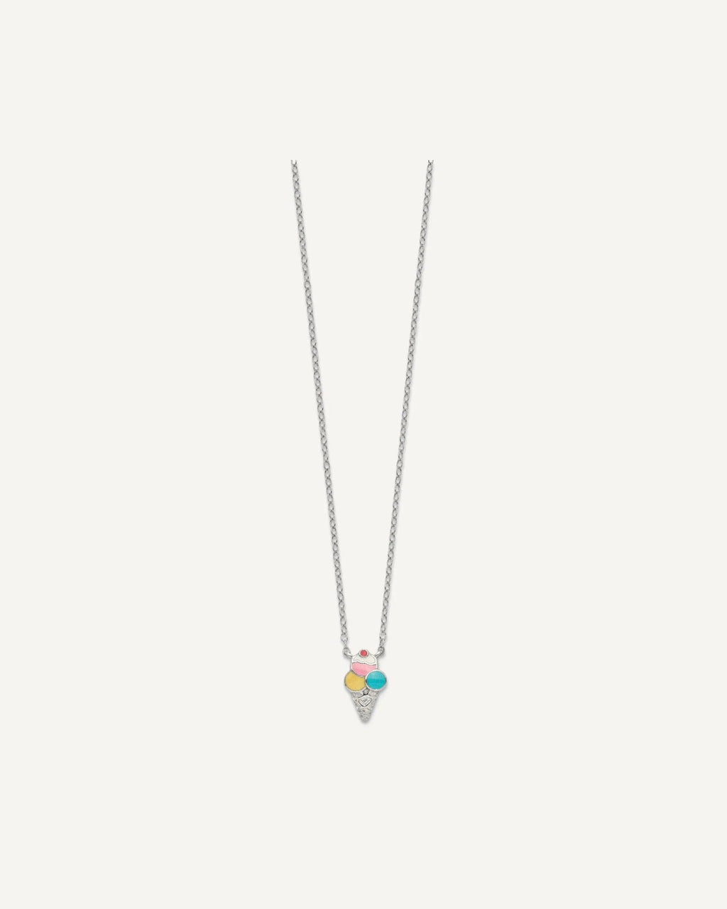 Sterling Silver Polished and Textured Multi-color Enameled Ice Cream Cone with 2 Inch Extension 16 Inch Necklace – View 2