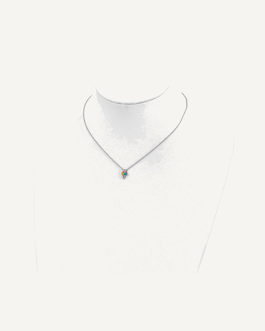 Sterling Silver Polished and Textured Multi-color Enameled Ice Cream Cone with 2 Inch Extension 16 Inch Necklace – View 4