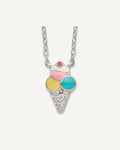 Sterling Silver Polished and Textured Multi-color Enameled Ice Cream Cone with 2 Inch Extension 16 Inch Necklace – View 1