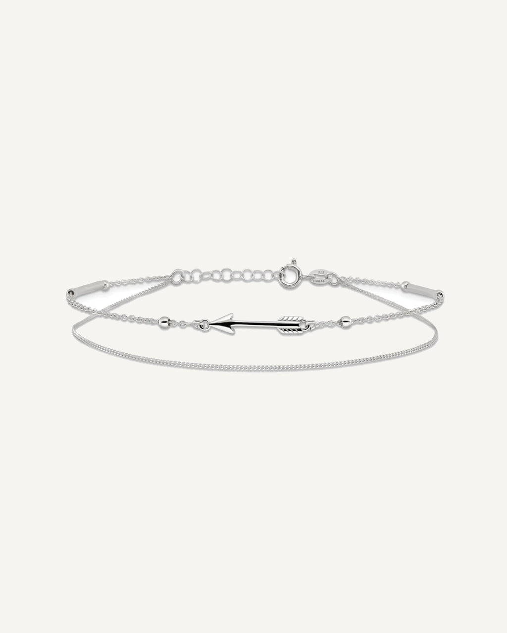 Sterling Silver 2-strand Arrow 9 inch Plus 1 inch Extender - Total 10 inch Anklet – View 3