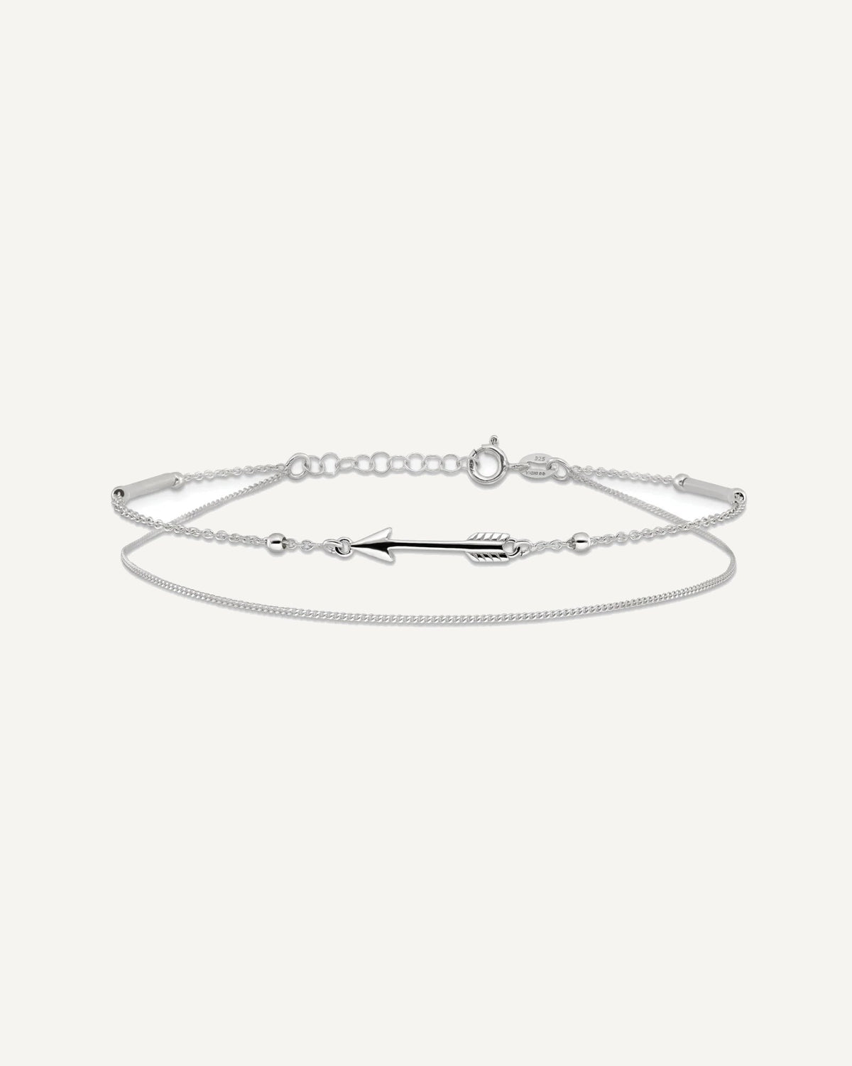 Sterling Silver 2-strand Arrow 9 inch Plus 1 inch Extender - Total 10 inch Anklet – View 3