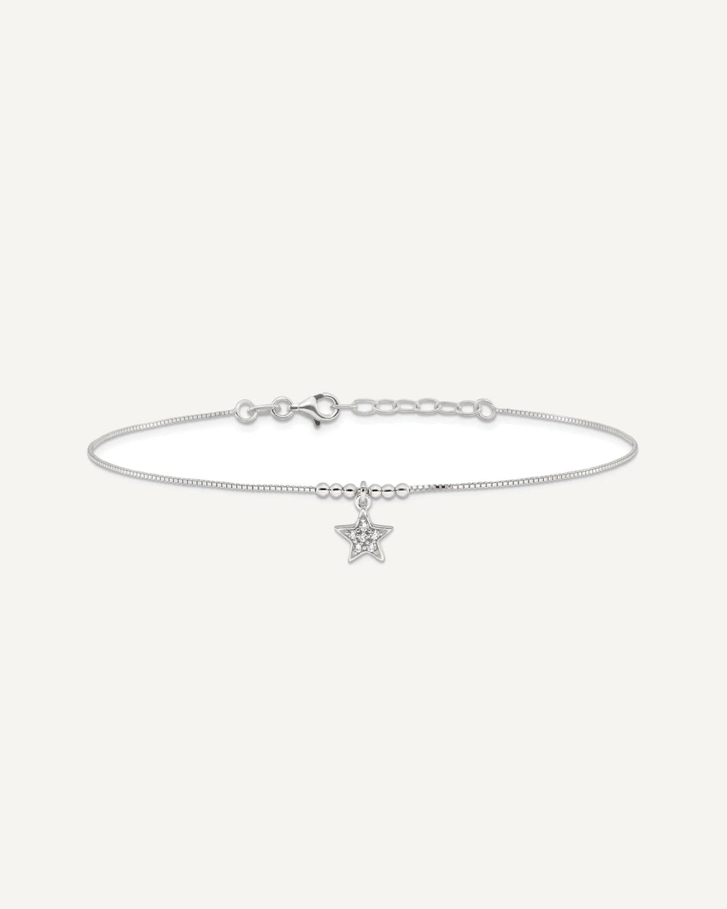 Sterling Silver CZ Star and Beads 9 inch Plus 1 inch Extender - Total 10 inch Anklet – View 4