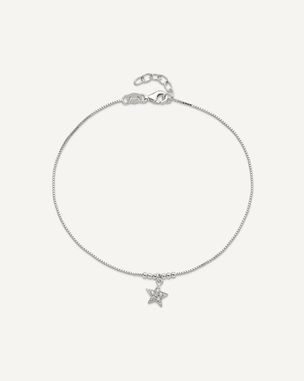 Sterling Silver CZ Star and Beads 9 inch Plus 1 inch Extender - Total 10 inch Anklet – View 5