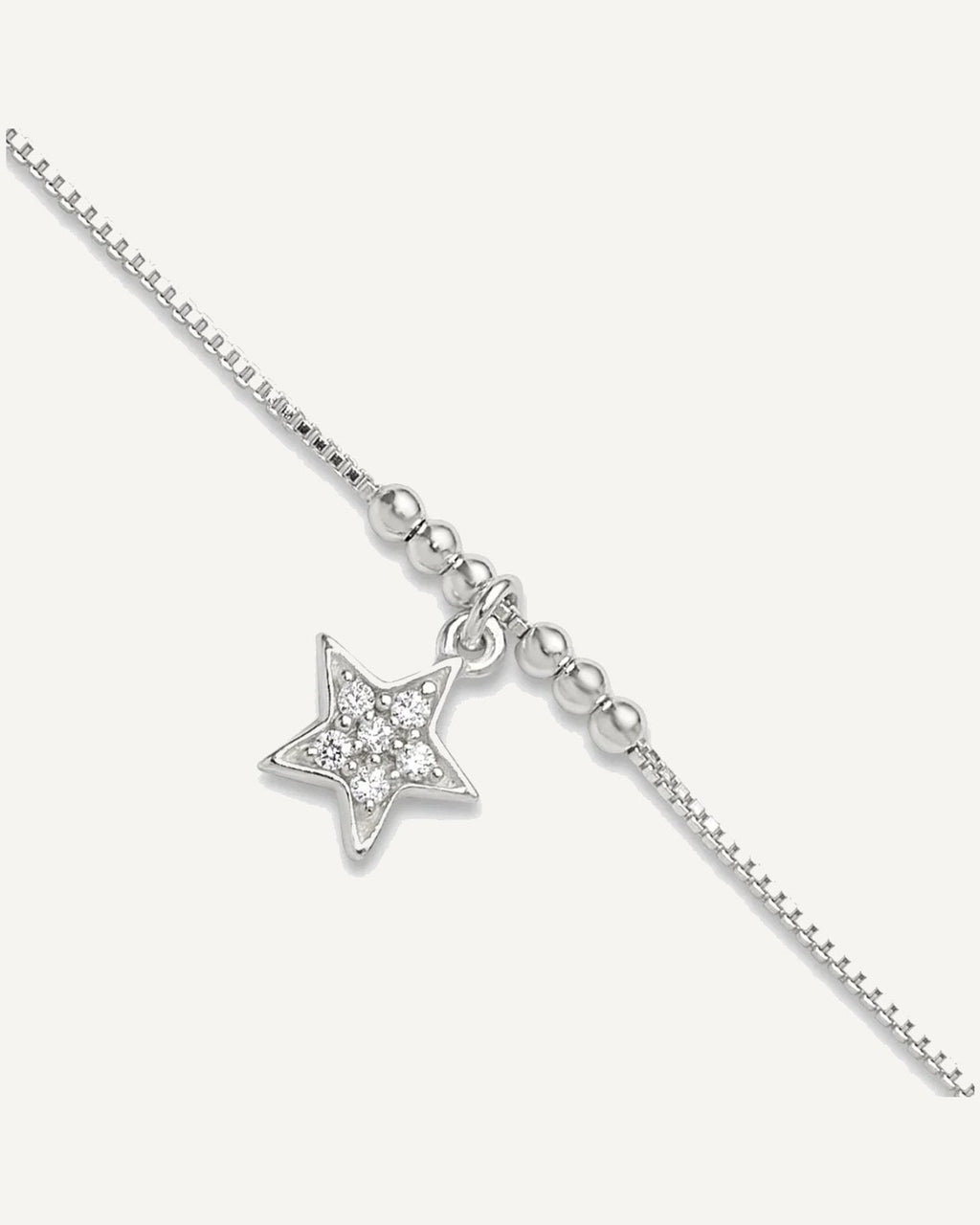 Sterling Silver CZ Star and Beads 9 inch Plus 1 inch Extender - Total 10 inch Anklet – View 1