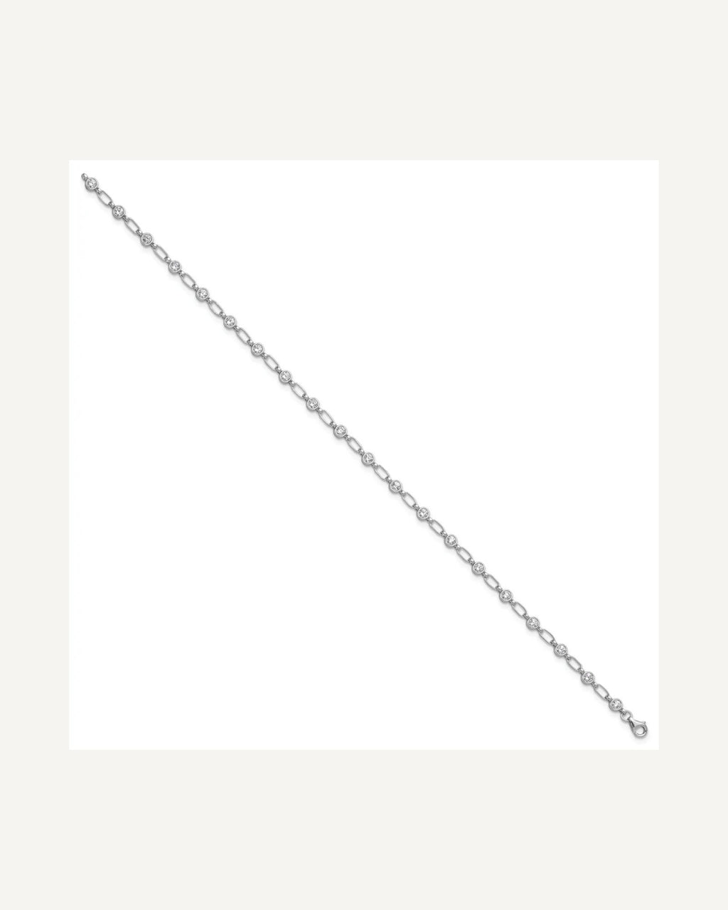 Sterling Silver Rhodium-plated Polished CZ Anklet – View 2