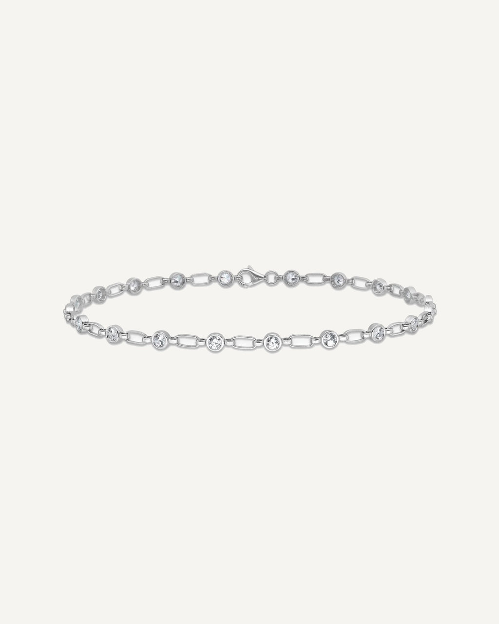 Sterling Silver Rhodium-plated Polished CZ Anklet – View 4