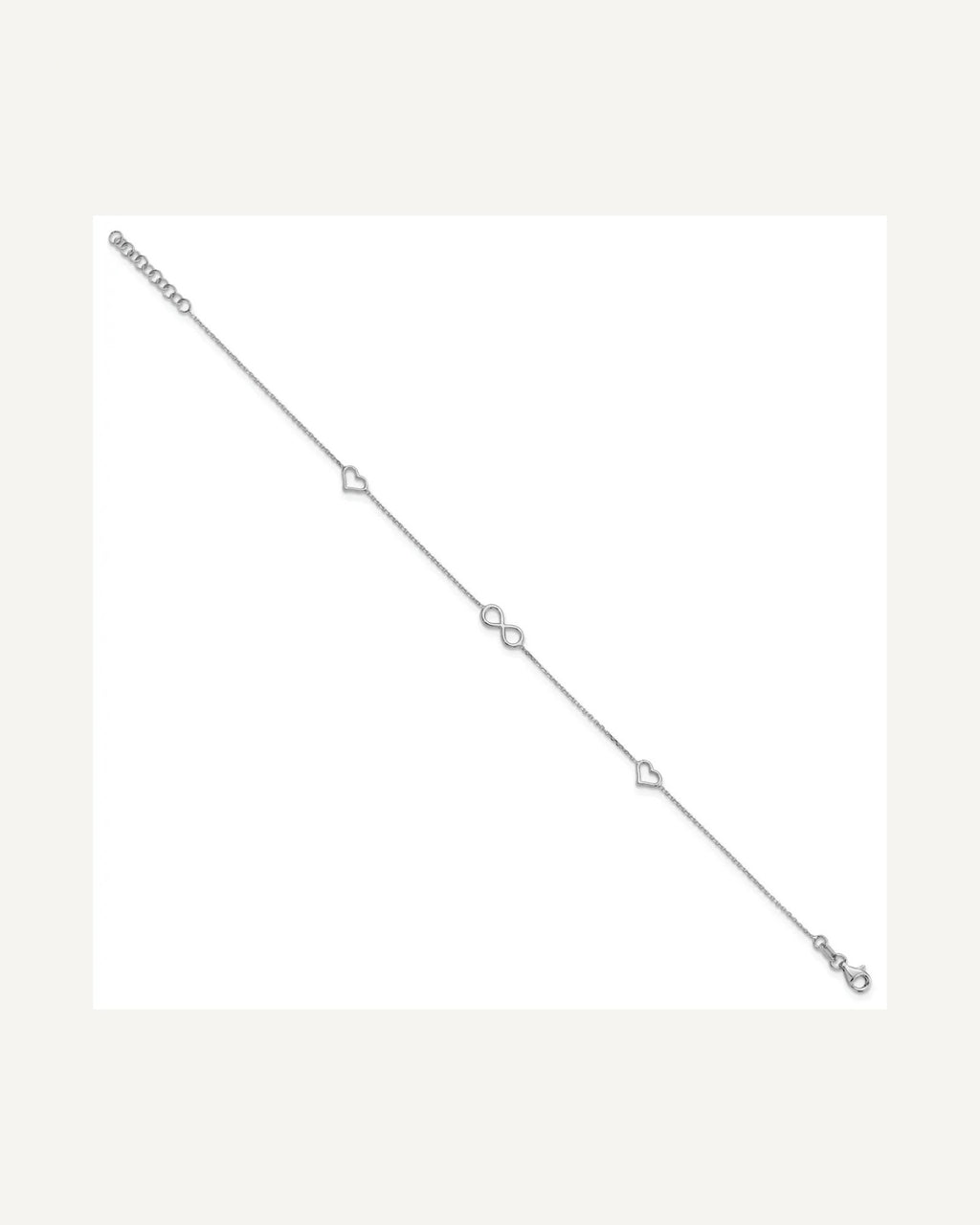 Sterling Silver Rhodium-plated Heart/Infinity 9 inch Plus 1 inch Extender - Total 10 inch Anklet – View 2