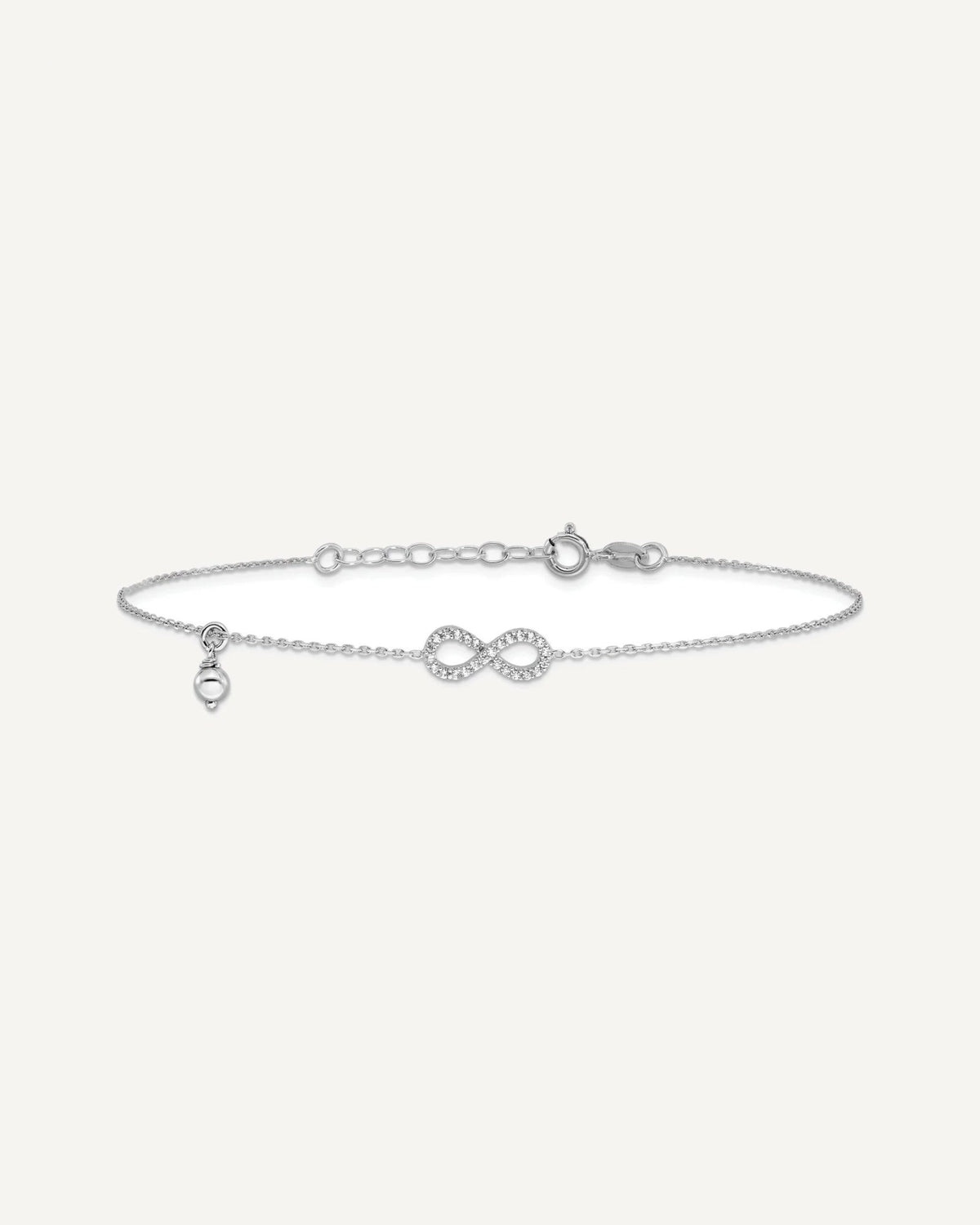 Sterling Silver Rhodium-plated CZ Infinity and Bead 9 inch Plus 1 inch Extender - Total 10 inch Anklet – View 3