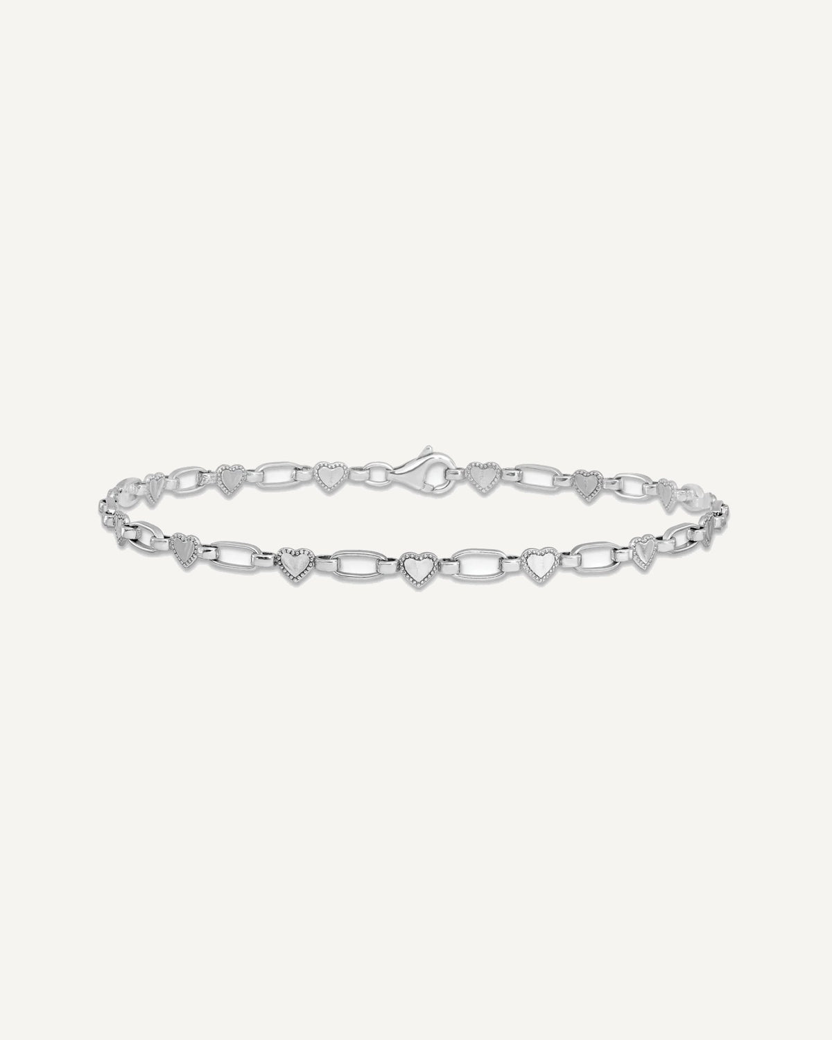 Sterling Silver Rhodium-plated Heart Link 10in Anklet – View 3