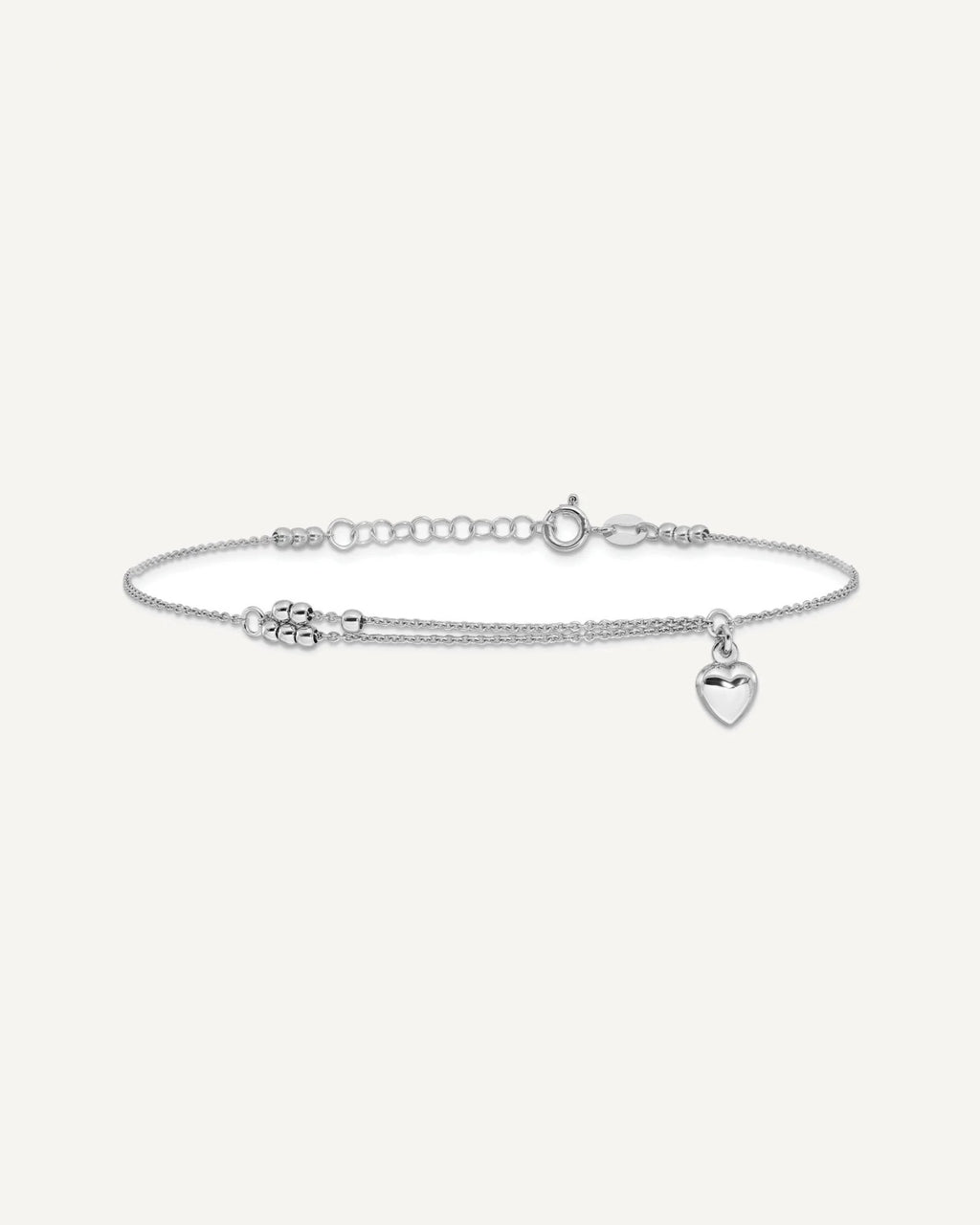 Sterling Silver Rhodium-plated Beads/Heart Dangle 9 inch Plus 1 inch Extender - Total 10 inch Anklet – View 3