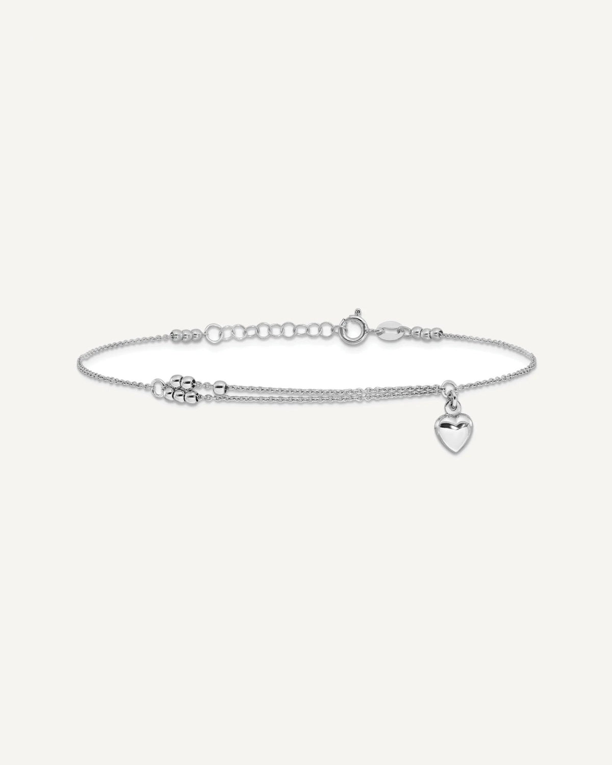 Sterling Silver Rhodium-plated Beads/Heart Dangle 9 inch Plus 1 inch Extender - Total 10 inch Anklet – View 3