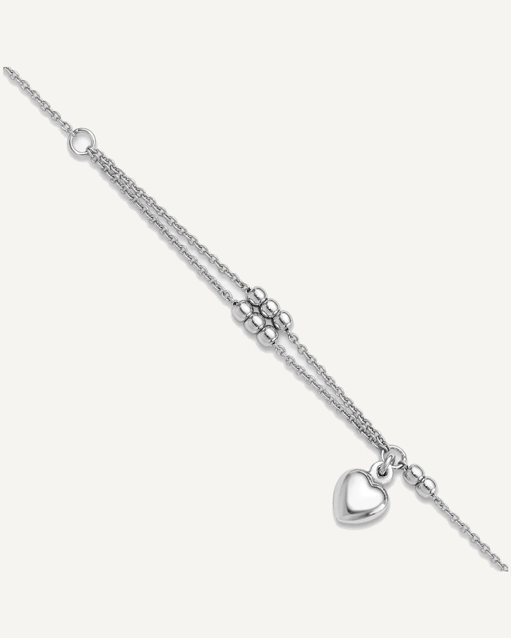 Sterling Silver Rhodium-plated Beads/Heart Dangle 9 inch Plus 1 inch Extender - Total 10 inch Anklet – View 1
