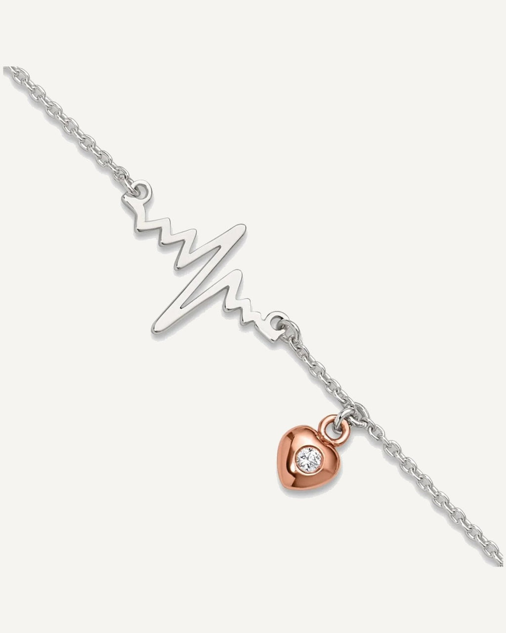 Sterling Silver Rose-tone CZ Heart and Heartbeat 9 inch Plus 1 inch Extender - Total 10 inch Anklet – View 1
