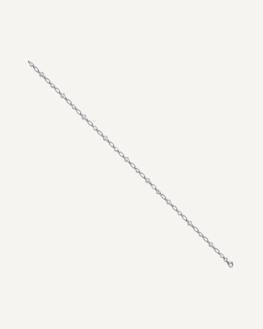 Sterling Silver Rhodium-plated 10 inch Heart and Cross Anklet – View 2