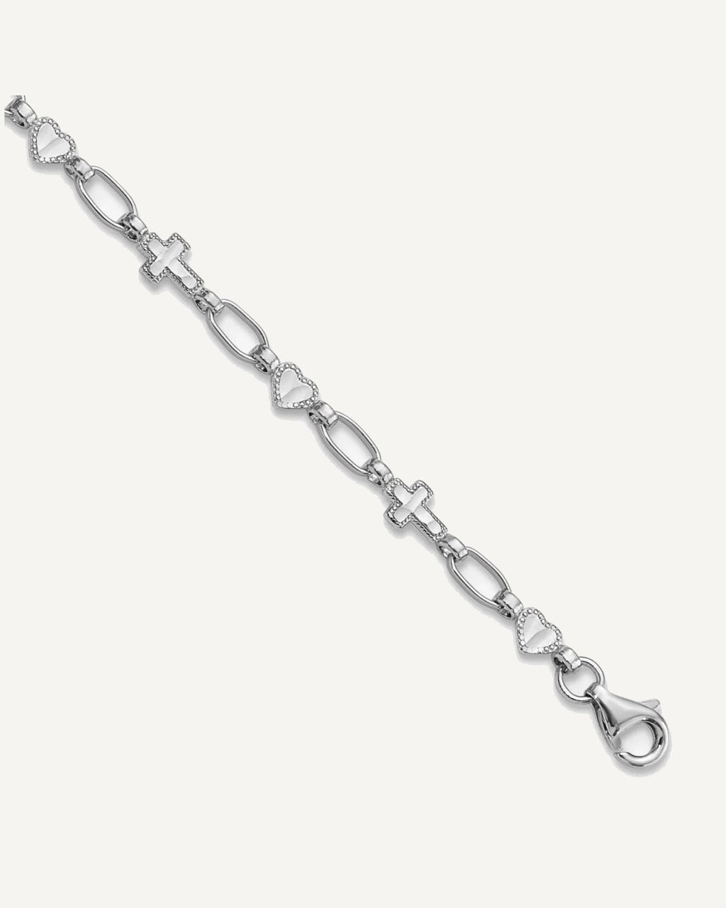Sterling Silver Rhodium-plated 10 inch Heart and Cross Anklet – View 1