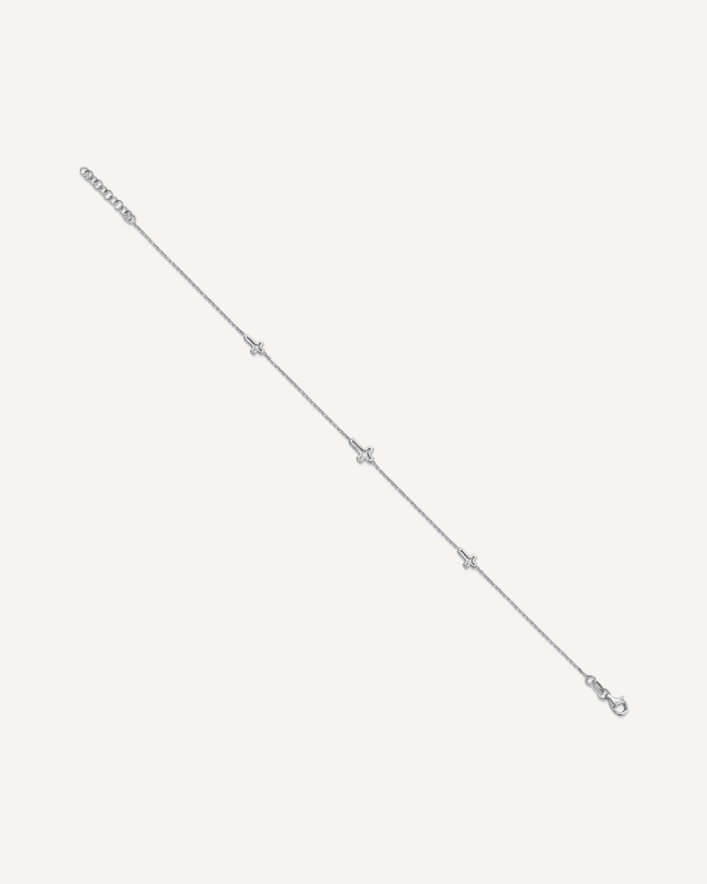 Sterling Silver Rhodium-plated Open Cross 9 inch Plus 1 inch Extender - Total 10 inch Anklet – View 2
