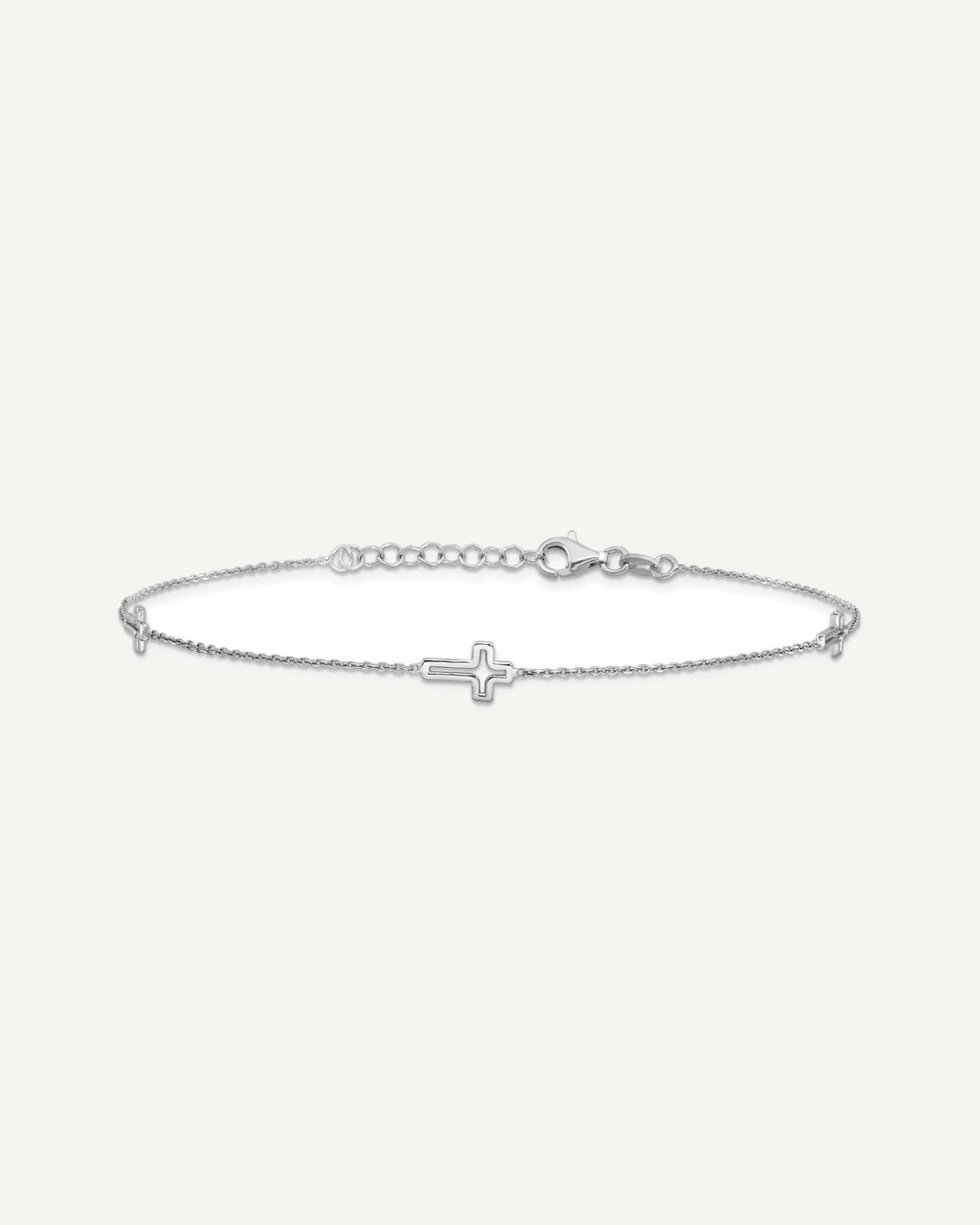Sterling Silver Rhodium-plated Open Cross 9 inch Plus 1 inch Extender - Total 10 inch Anklet – View 3