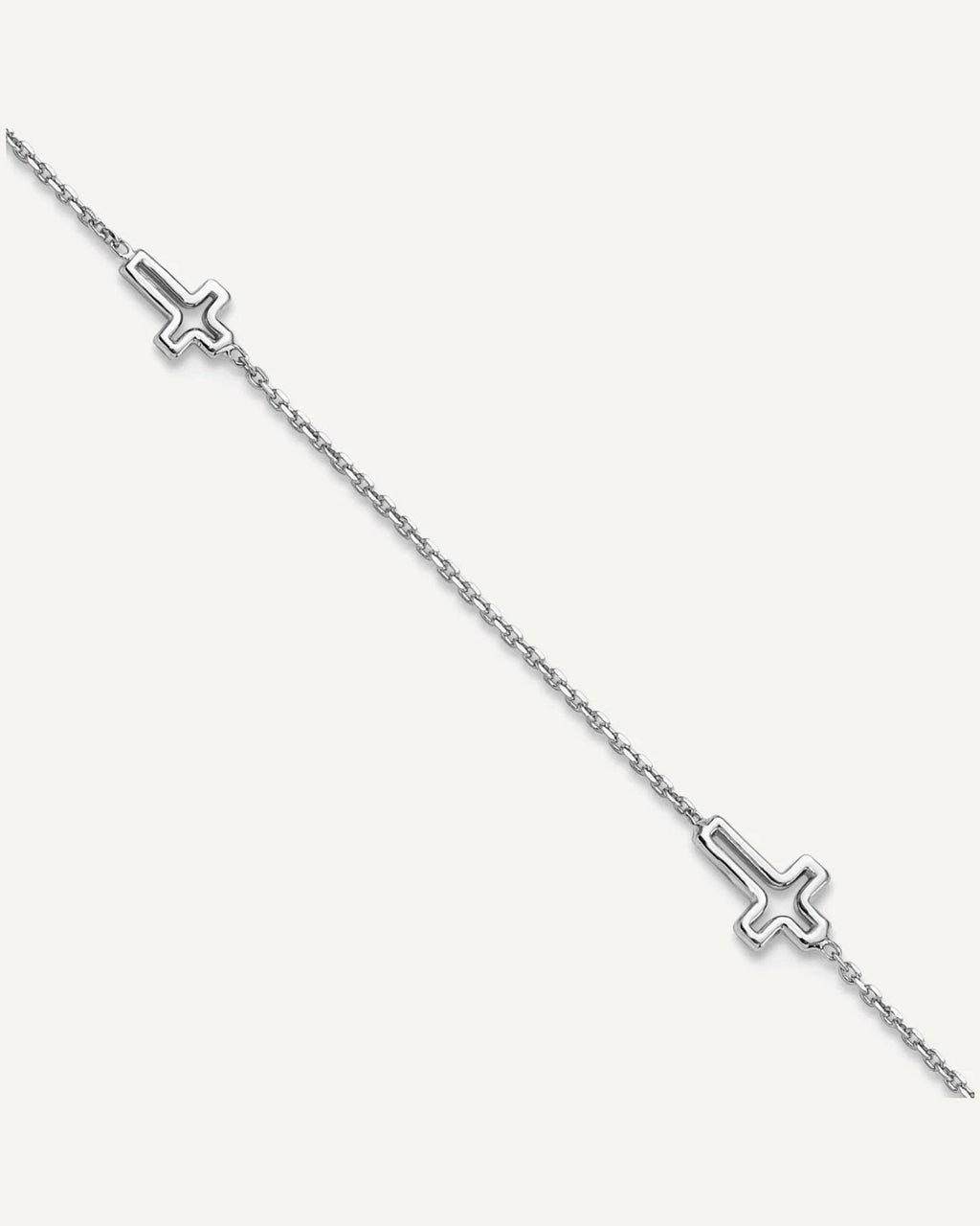 Sterling Silver Rhodium-plated Open Cross 9 inch Plus 1 inch Extender - Total 10 inch Anklet – View 1