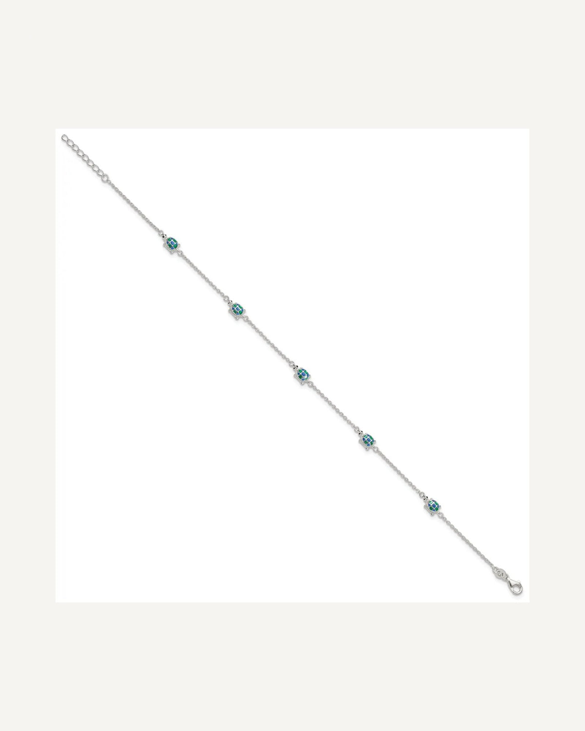 Sterling Silver Enamel Turtle 5-Station 10 inch Plus 1 inch Extender - Total 11 inch Anklet – View 2