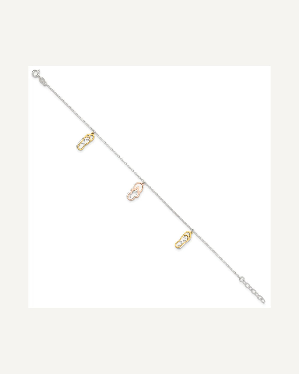 Sterling Silver Rose-tone and Gold-Tone Flip Flops 9 inch Plus 1 inch Extender - Total 10 inch Anklet – View 2