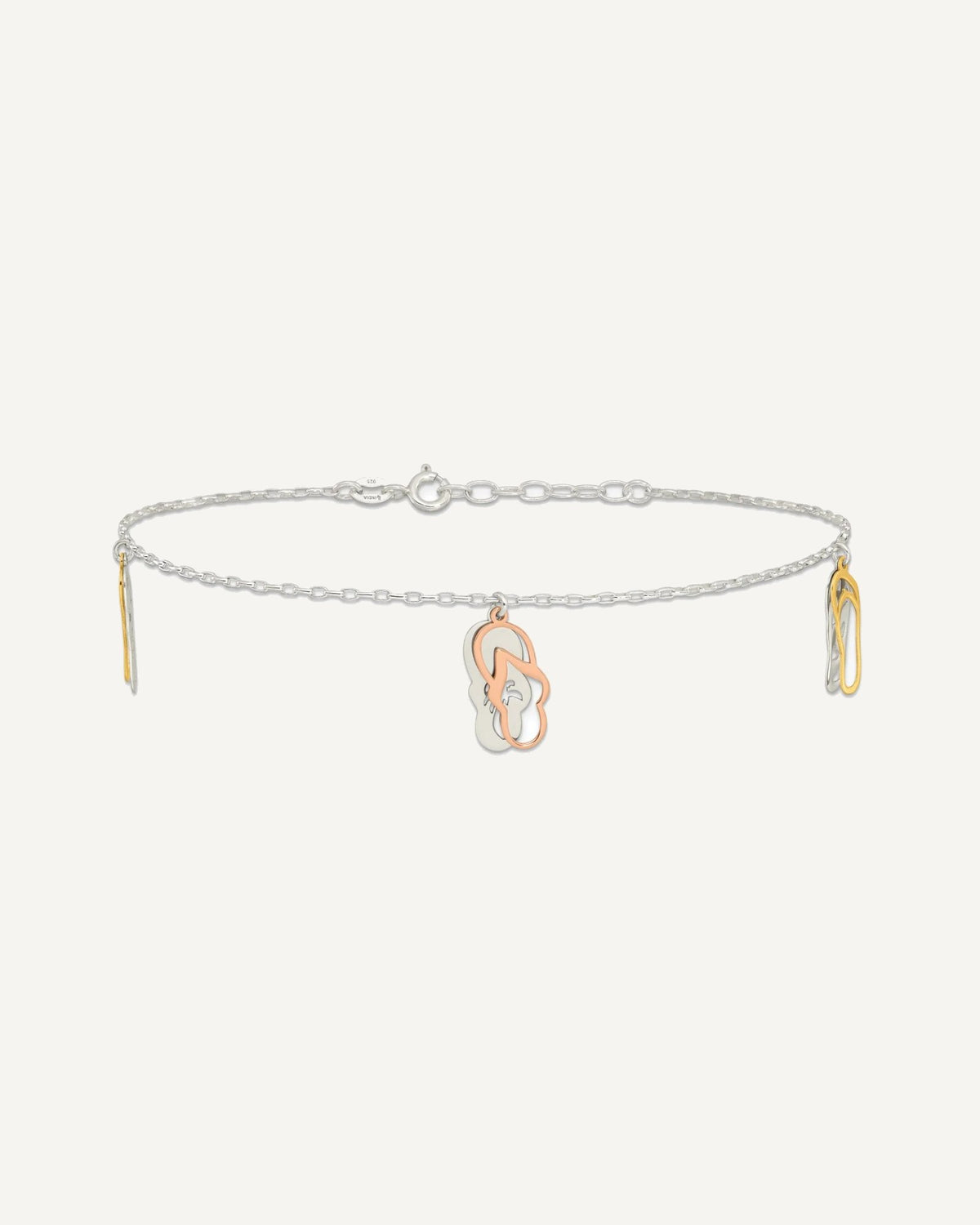 Sterling Silver Rose-tone and Gold-Tone Flip Flops 9 inch Plus 1 inch Extender - Total 10 inch Anklet – View 3