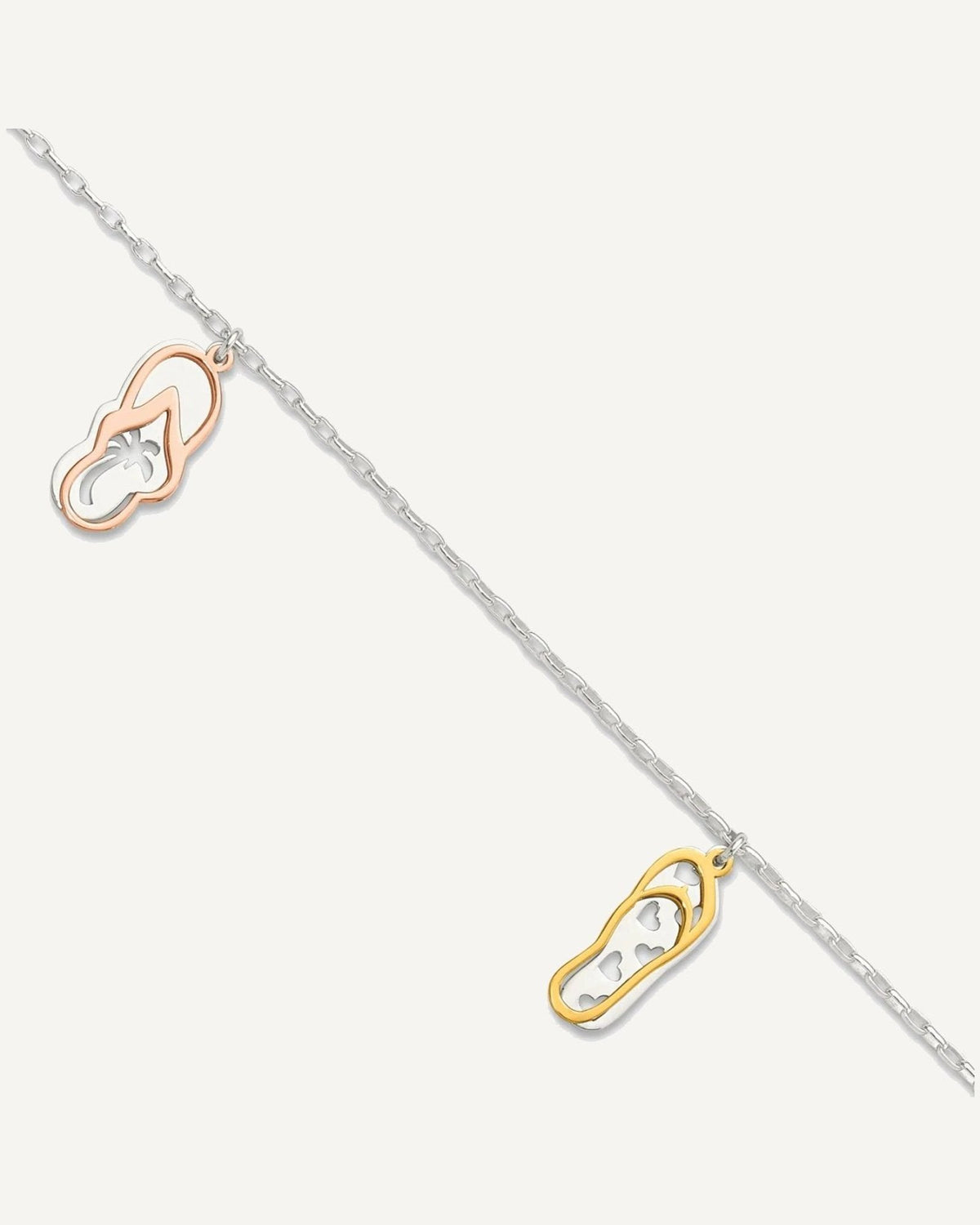 Sterling Silver Rose-tone and Gold-Tone Flip Flops 9 inch Plus 1 inch Extender - Total 10 inch Anklet – View 1