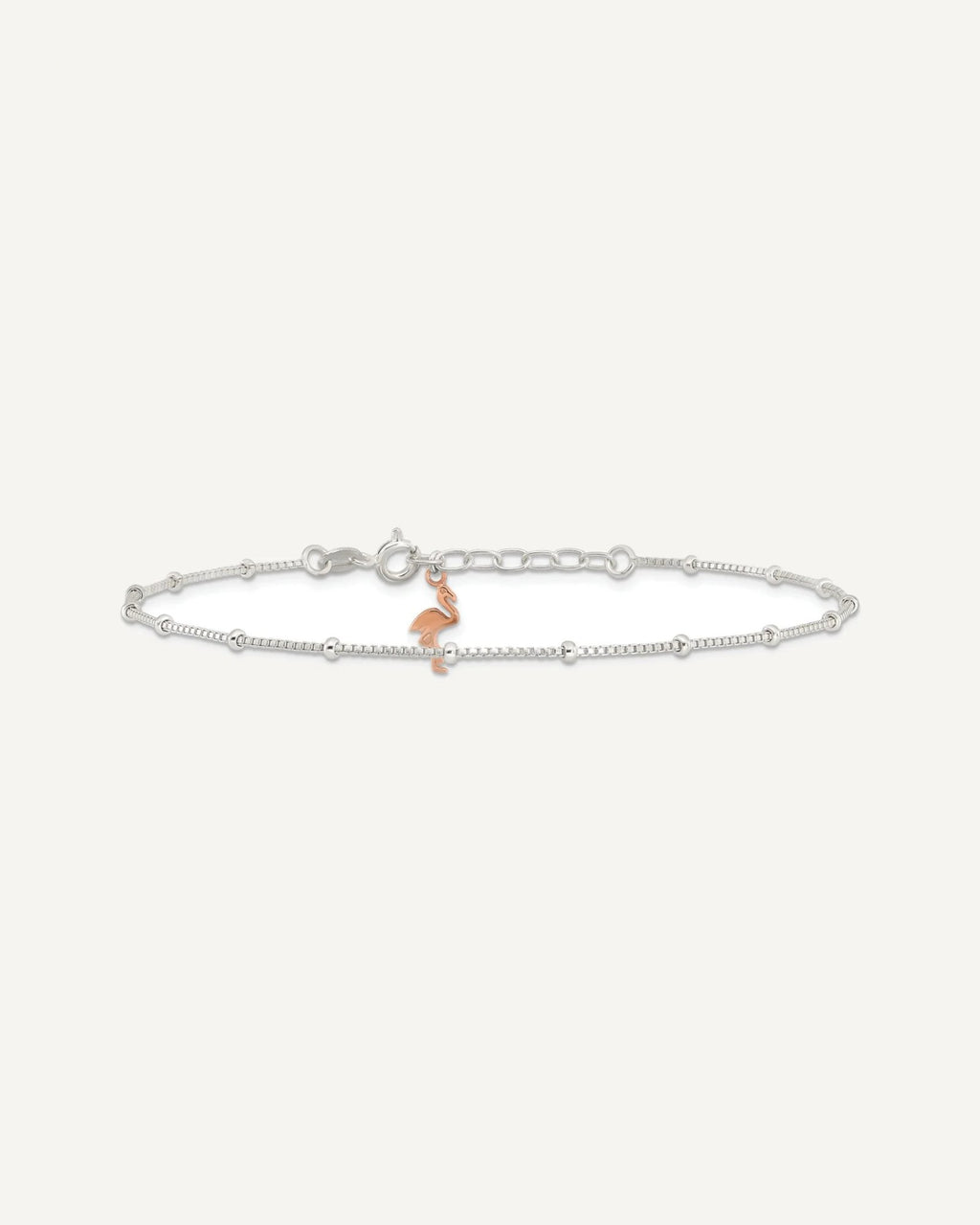 Sterling Silver Rose-Tone Flamingo Dangle 9 inch Plus 1 inch Extender - Total 10 inch Anklet – View 3