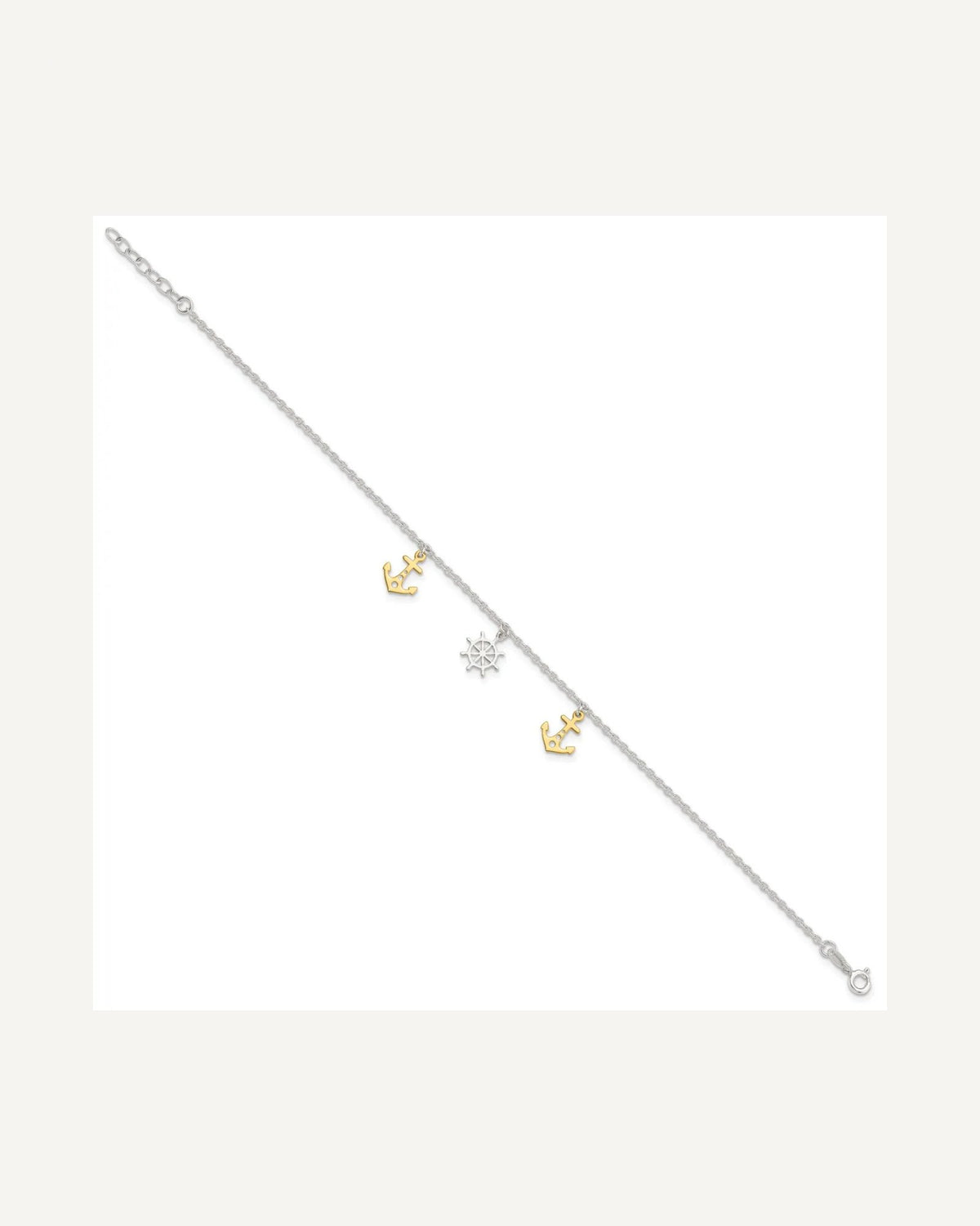 Sterling Silver Gold-tone Anchor/Ship's Wheel 9 inch Plus 1 inch Extender - Total 10 inch Anklet – View 2