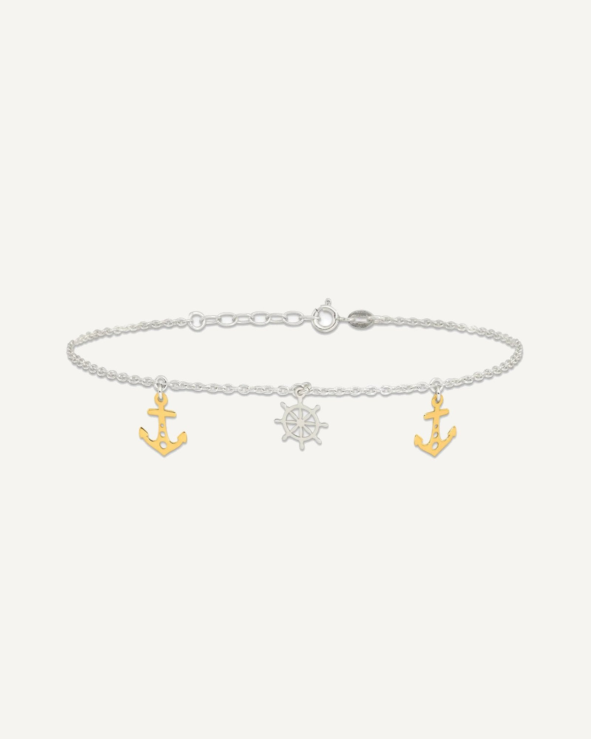 Sterling Silver Gold-tone Anchor/Ship's Wheel 9 inch Plus 1 inch Extender - Total 10 inch Anklet – View 3