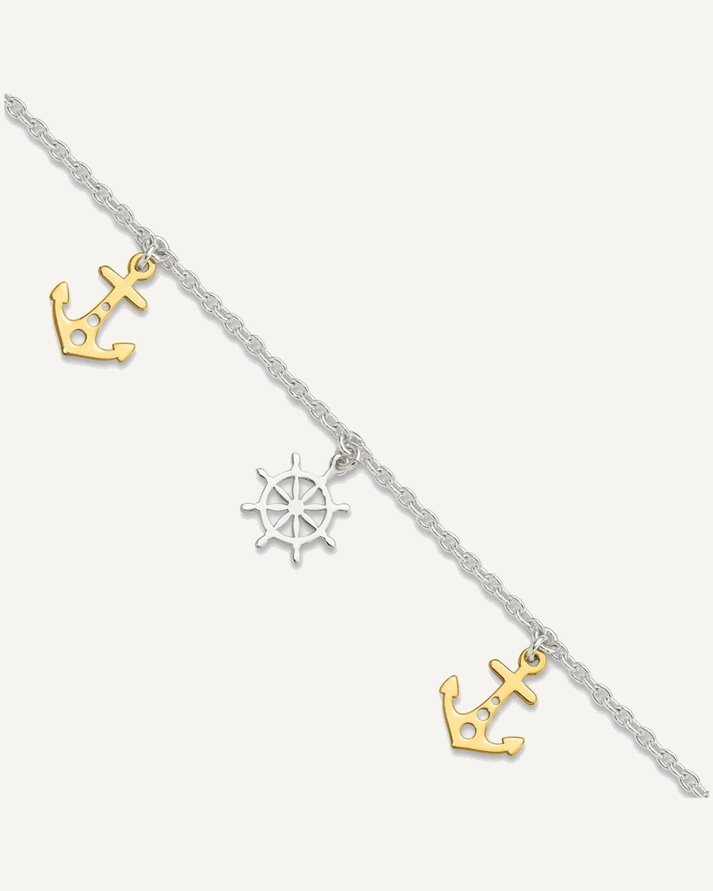 Sterling Silver Gold-tone Anchor/Ship's Wheel 9 inch Plus 1 inch Extender - Total 10 inch Anklet – View 1