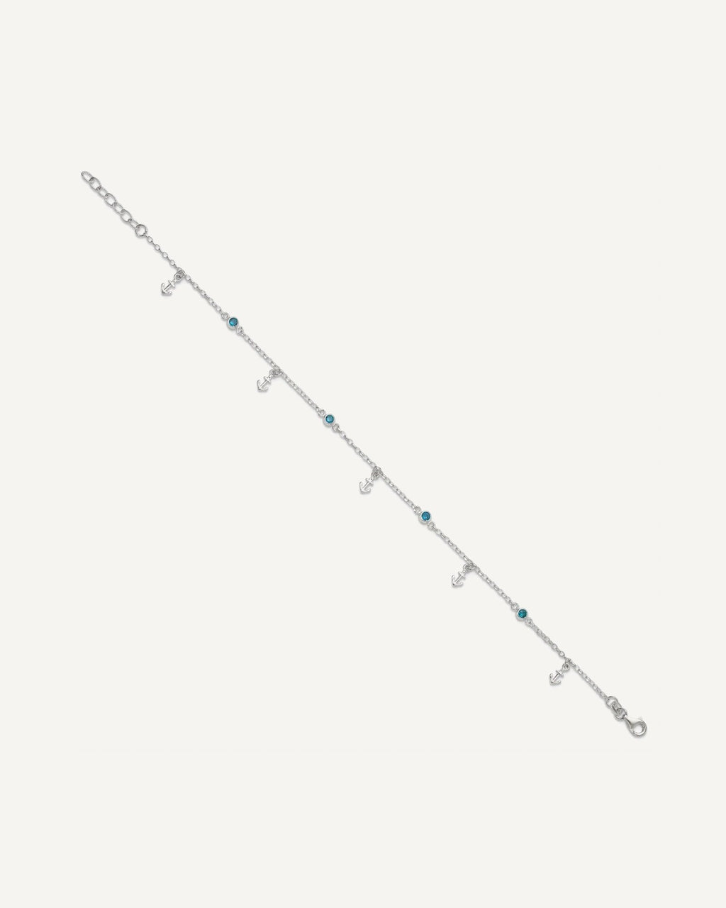 Sterling Silver Blue CZ / Anchors 9 inch Plus 1 inch Extender - Total 10 inch Anklet – View 2