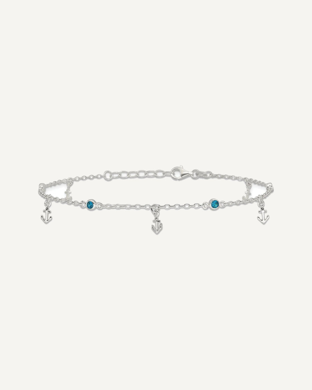 Sterling Silver Blue CZ / Anchors 9 inch Plus 1 inch Extender - Total 10 inch Anklet – View 3