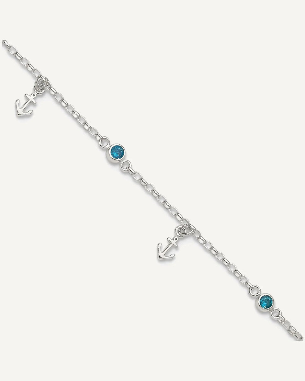 Sterling Silver Blue CZ / Anchors 9 inch Plus 1 inch Extender - Total 10 inch Anklet – View 1