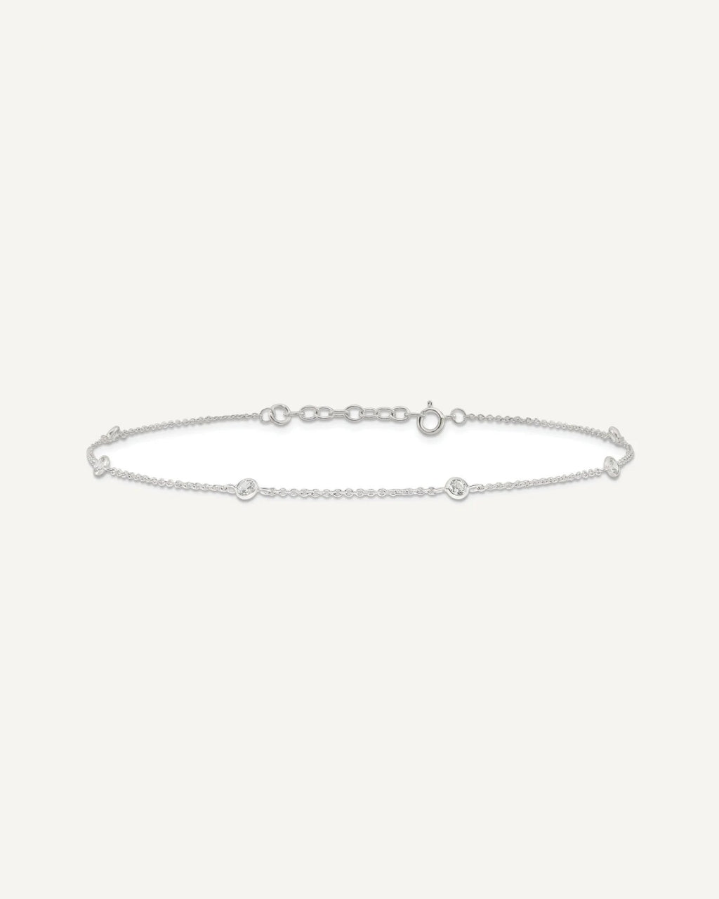 Sterling Silver E-coated CZ 6-Station 9.75 inch Plus 1 inch Extender - Total 10.75 inch Anklet – View 3