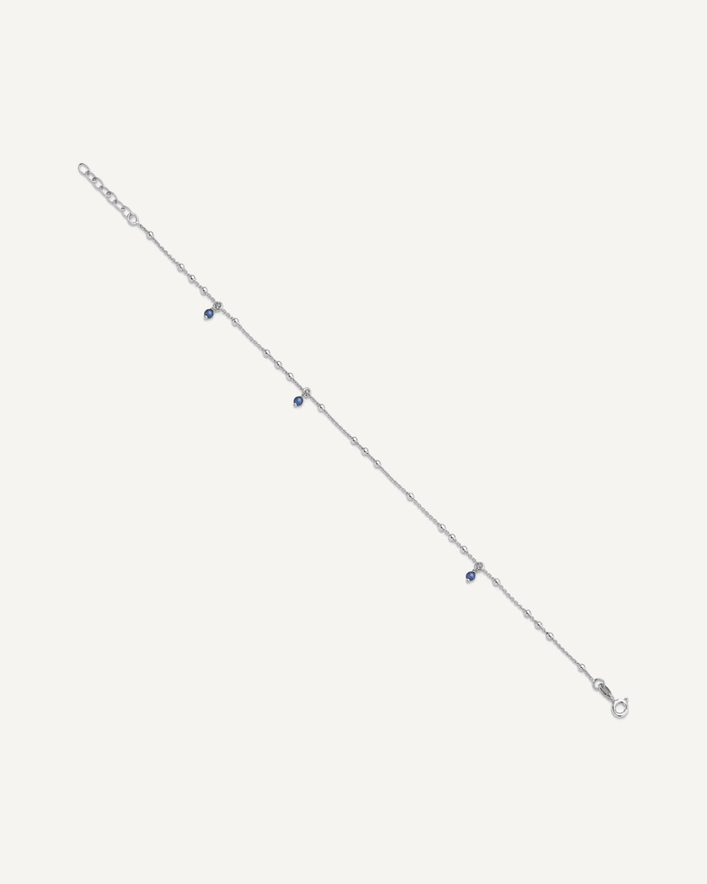 Sterling Silver Rhodium-plated Blue Crystal Beads 9 inch Plus 1 inch Extender - Total 10 inch Anklet – View 2