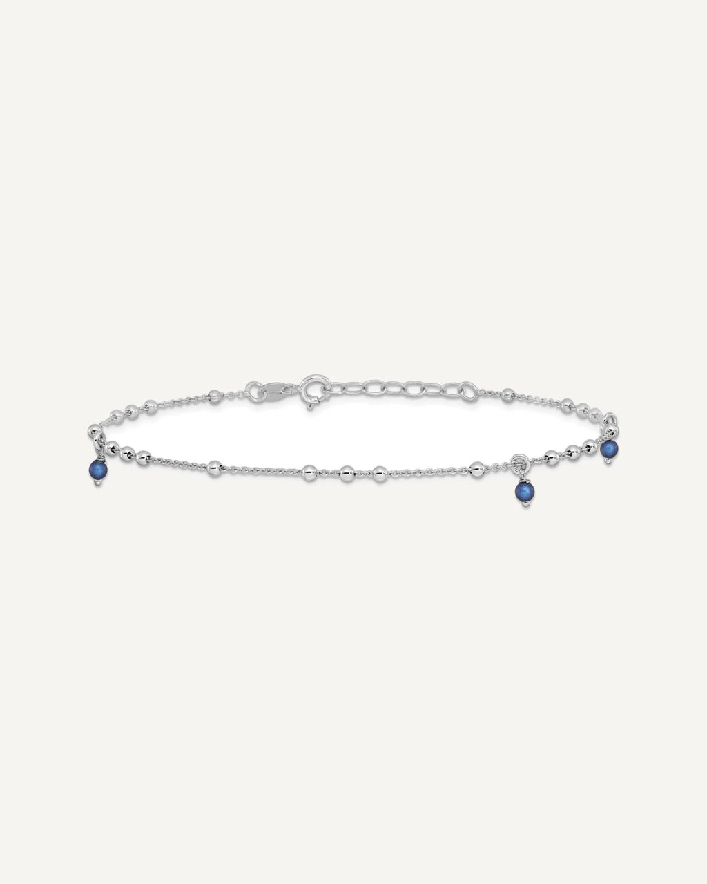 Sterling Silver Rhodium-plated Blue Crystal Beads 9 inch Plus 1 inch Extender - Total 10 inch Anklet – View 3