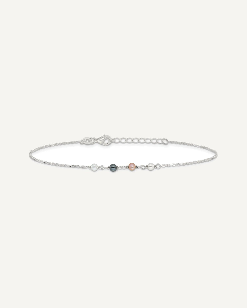 Sterling Silver Pink/Black/White Glass Pearl 8.75 inch Plus 1 inch Extender - Total 9.75 inch Anklet – View 3