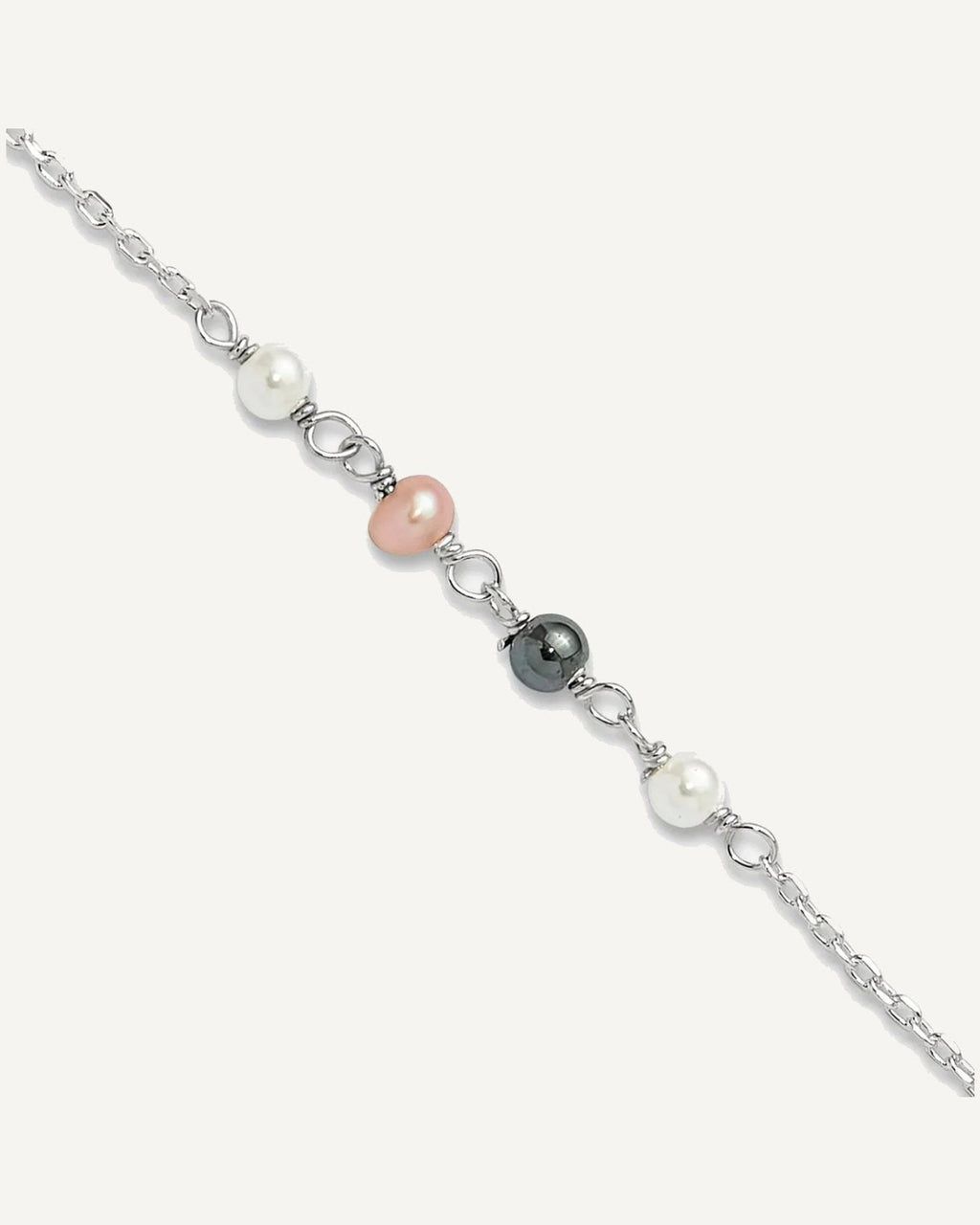 Sterling Silver Pink/Black/White Glass Pearl 8.75 inch Plus 1 inch Extender - Total 9.75 inch Anklet – View 1