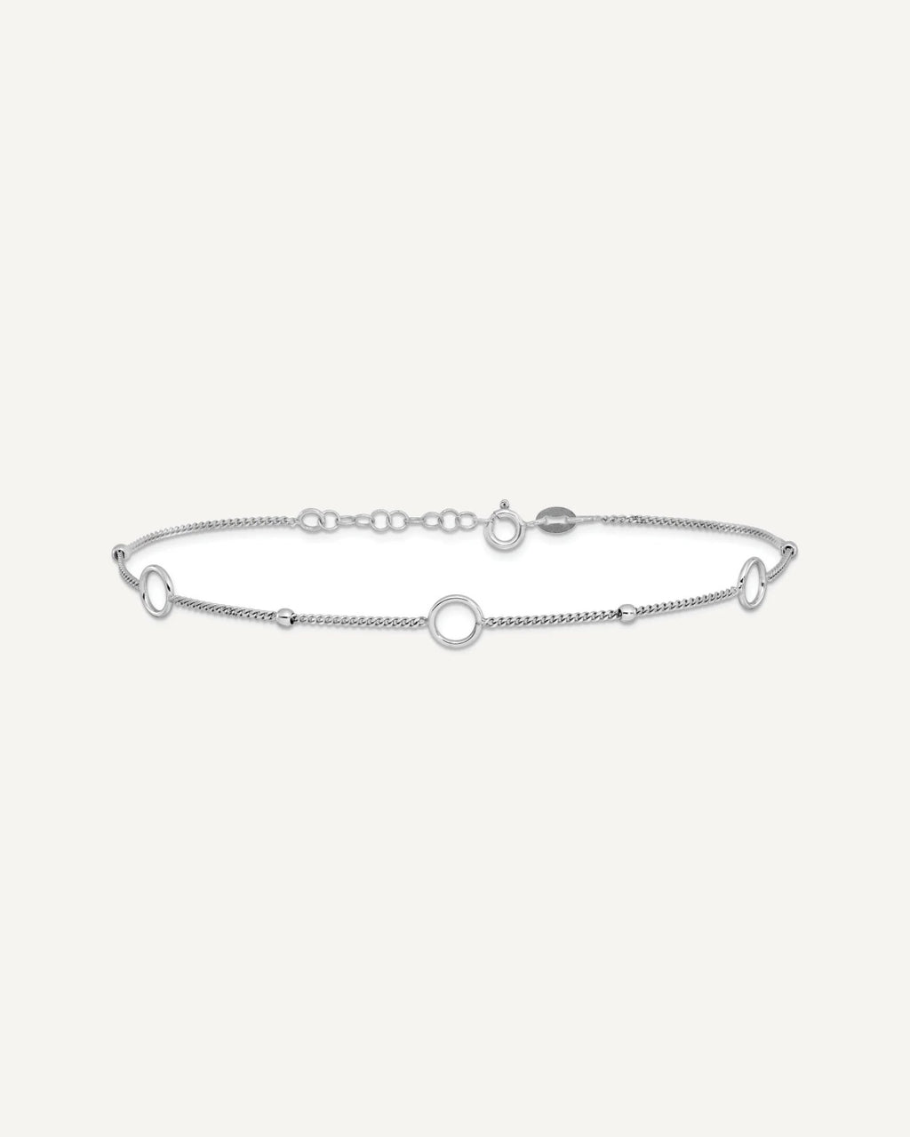 Sterling Silver Rhodium-plated Rings and Beads 9 inch Plus 1 inch Extender - Total 10 inch Anklet – View 3