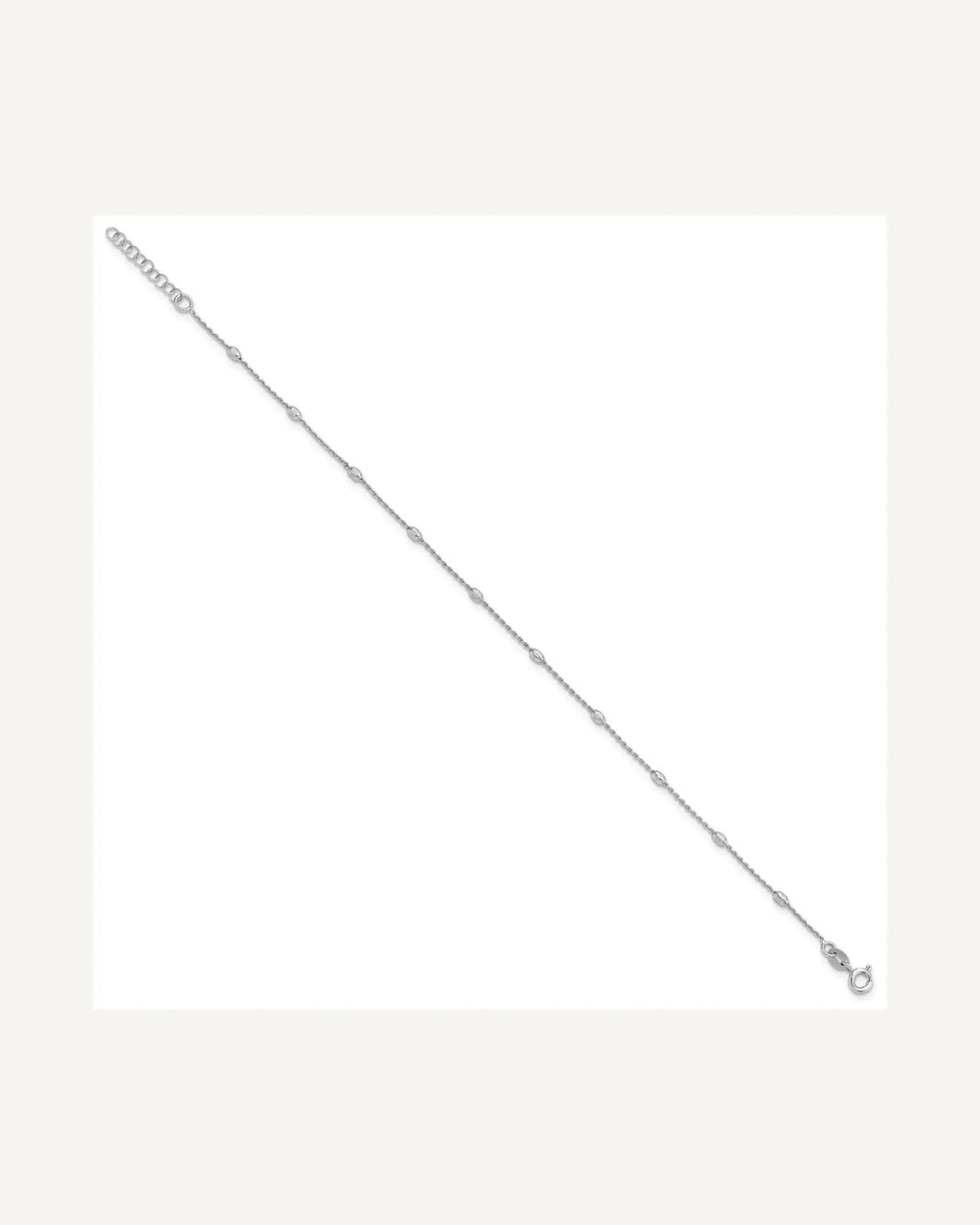 Sterling Silver Rhodium-plated Oval Bead 9 inch Plus 1 inch Extender - Total 10 inch Anklet – View 2
