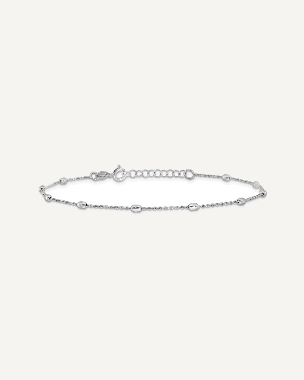 Sterling Silver Rhodium-plated Oval Bead 9 inch Plus 1 inch Extender - Total 10 inch Anklet – View 3
