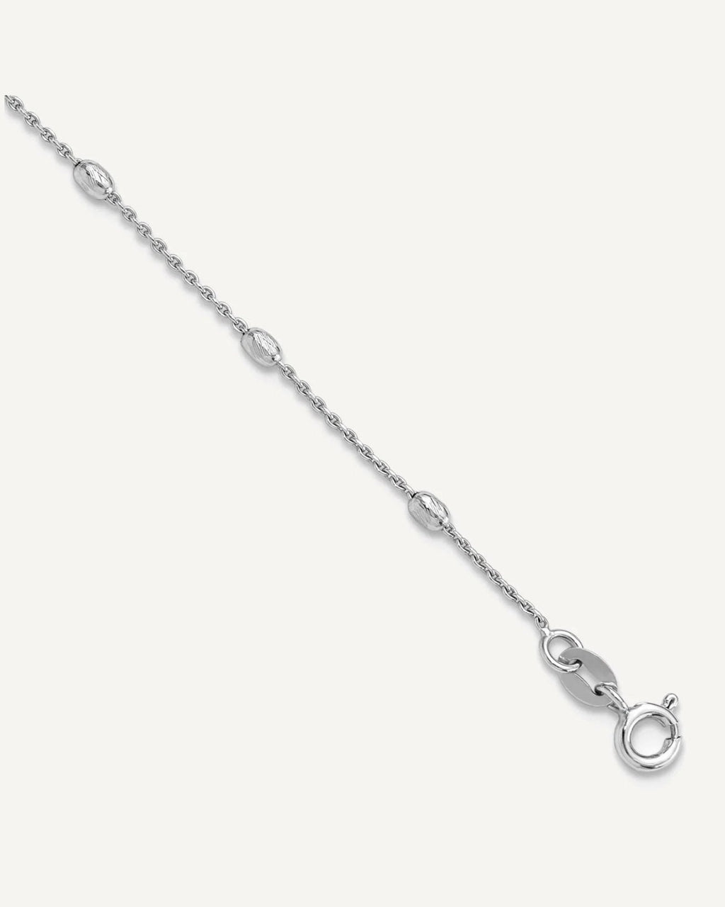 Sterling Silver Rhodium-plated Oval Bead 9 inch Plus 1 inch Extender - Total 10 inch Anklet – View 1