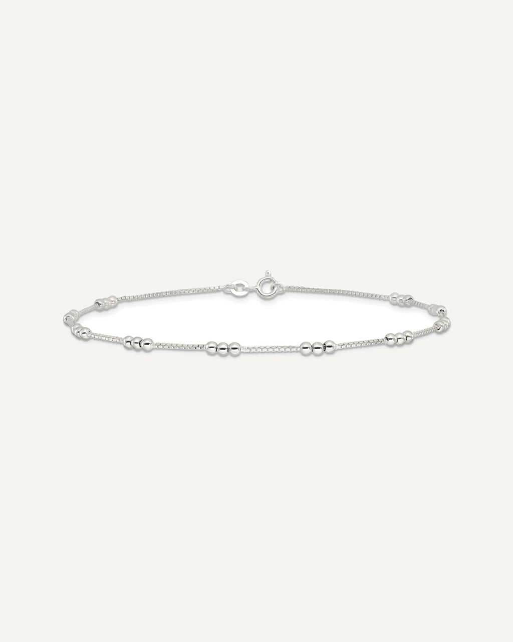 Sterling Silver Polished Beaded Box 10in Anklet – View 3
