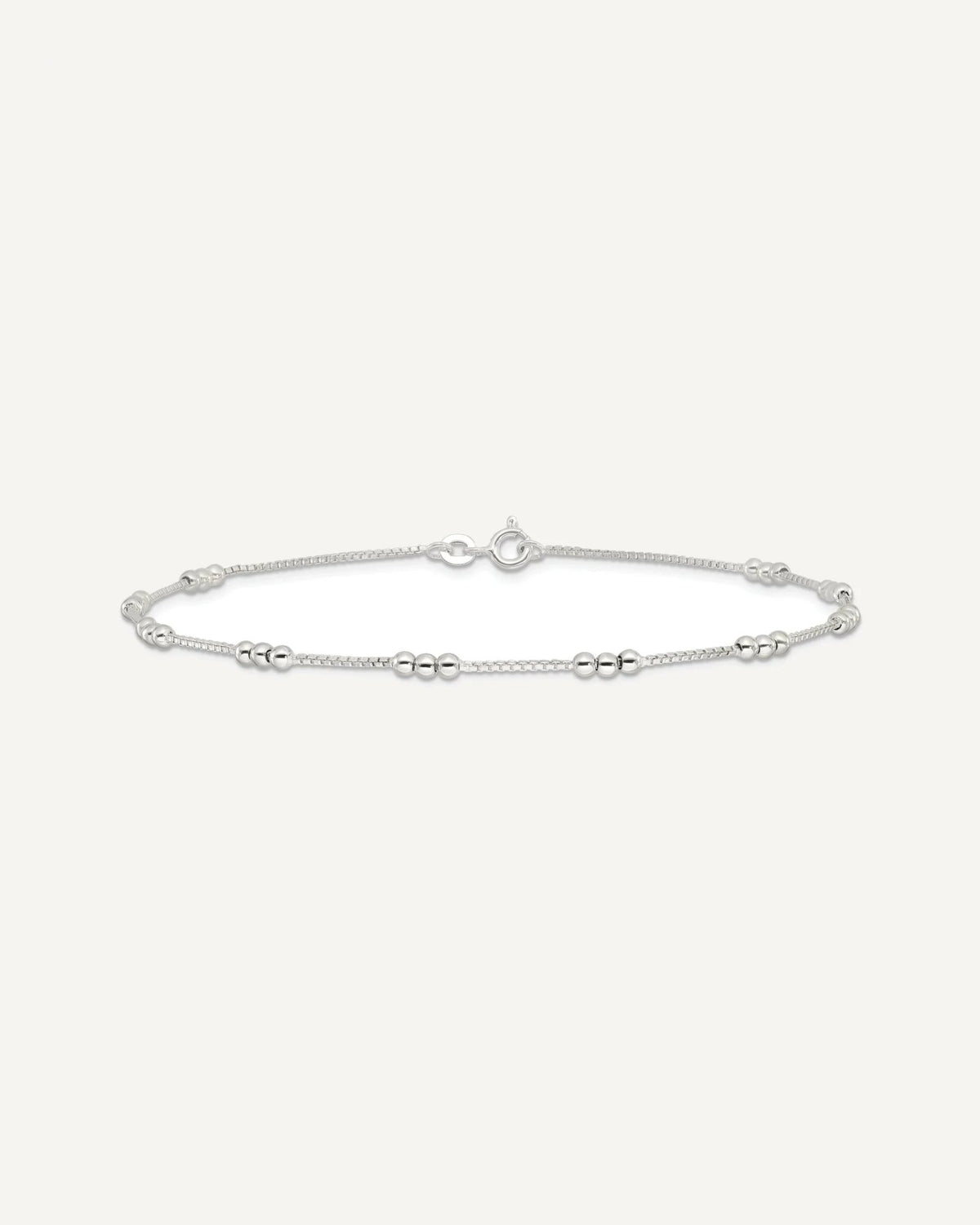 Sterling Silver Polished Beaded Box 10in Anklet – View 3