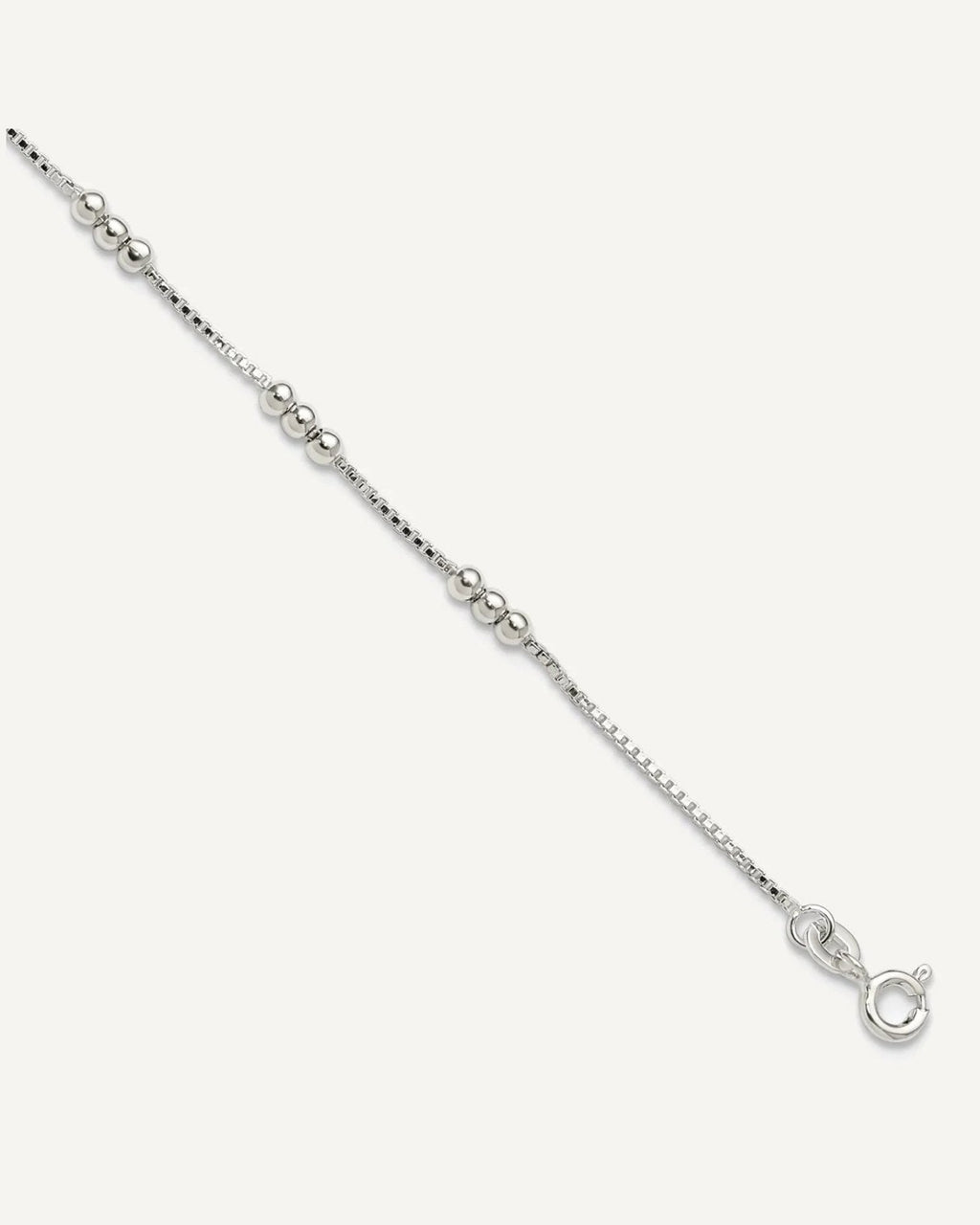 Sterling Silver Polished Beaded Box 10in Anklet – View 1