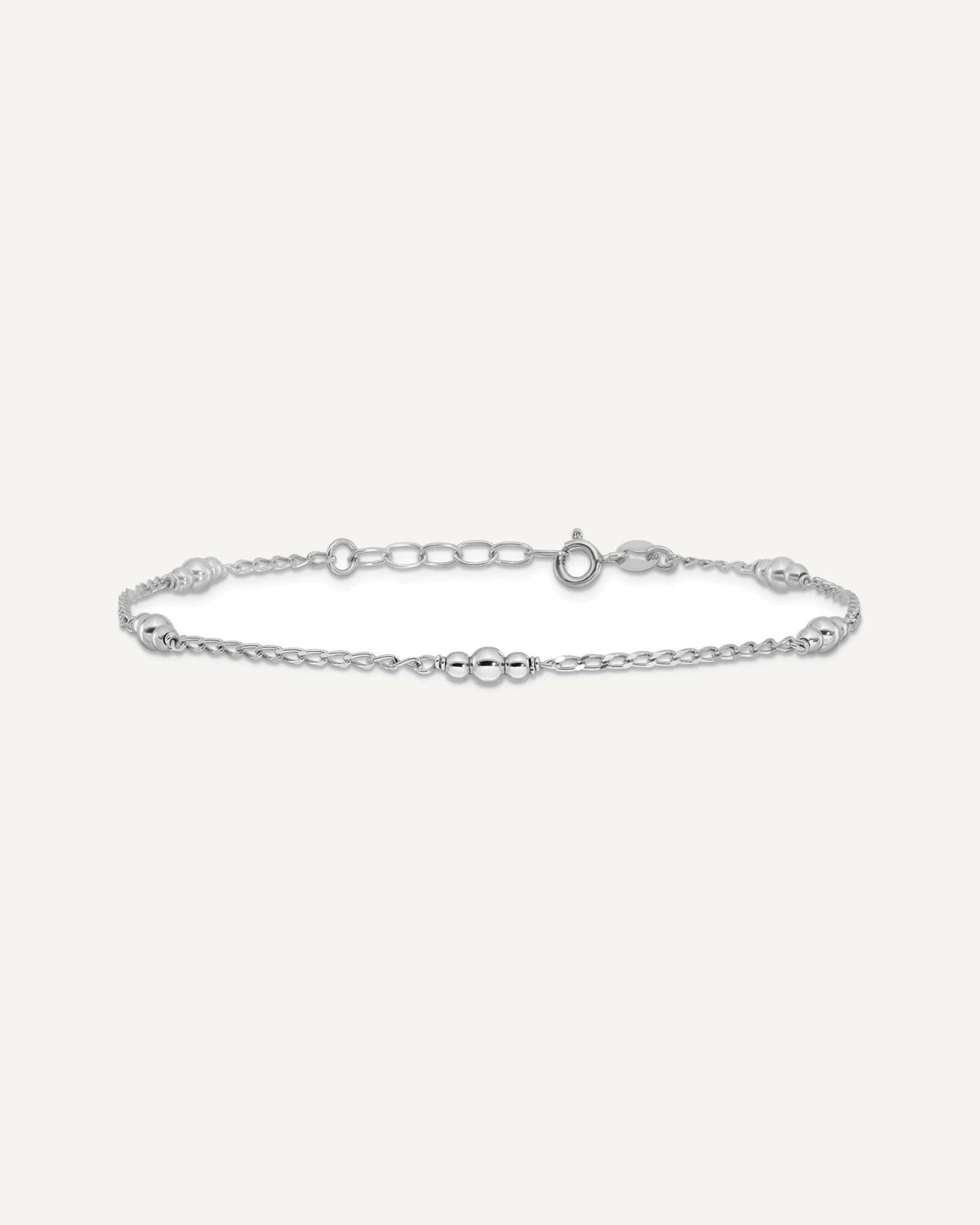 Sterling Silver Rhodium-plated Beads 9 inch Plus 1 inch Extender - Total 10 inch Anklet – View 3