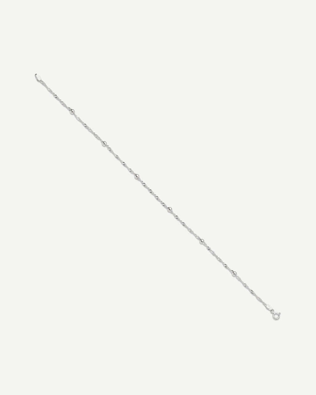 Sterling Silver Polished Beaded Singapore 10in Anklet – View 2