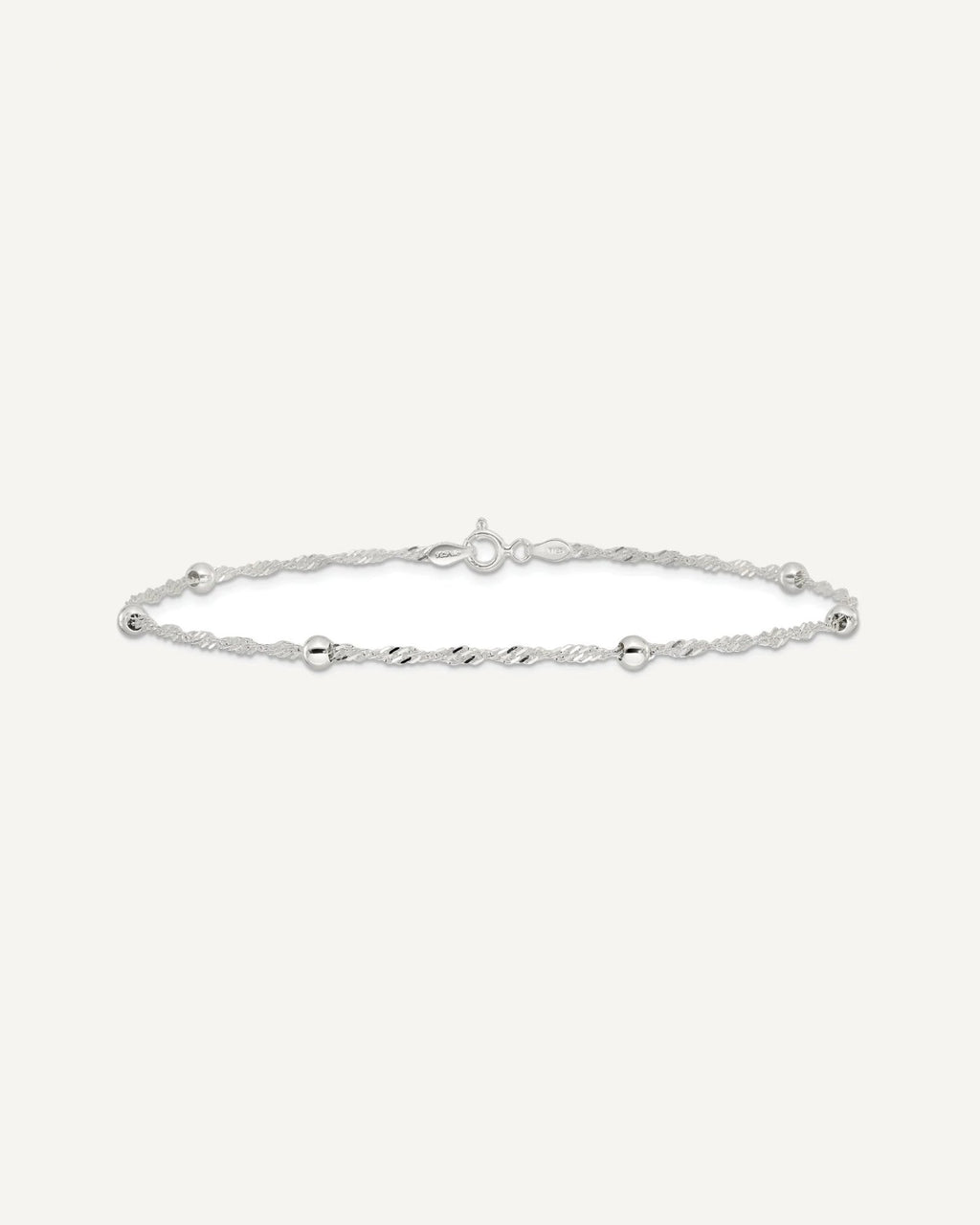 Sterling Silver Polished Beaded Singapore 10in Anklet – View 3