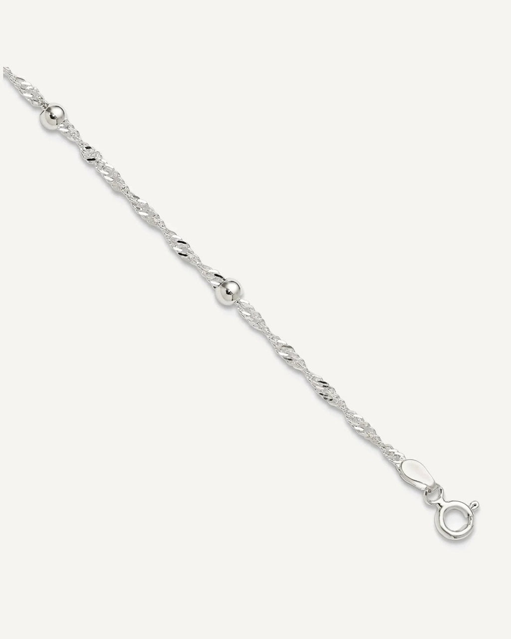 Sterling Silver Polished Beaded Singapore 10in Anklet – View 1
