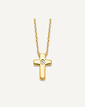 Sterling Silver Gold-plated CZ Cross 13 Inch with 2 Inch Extenstion Necklace – View 1